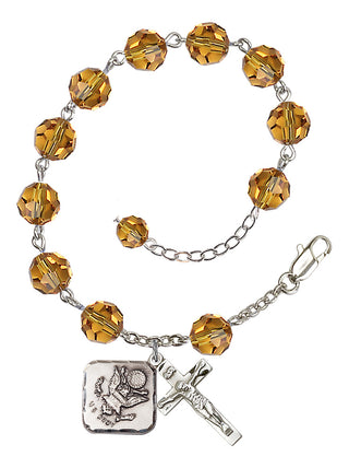 Adjustable Silver Plated 8mm Austrian Crystal Rosary Bracelet in Topaz