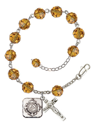 Adjustable Silver Plated 8mm Austrian Crystal Rosary Bracelet in Topaz