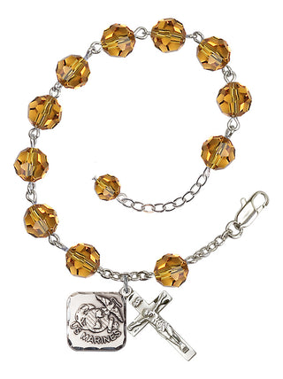 Adjustable Silver Plated 8mm Austrian Crystal Rosary Bracelet in Topaz