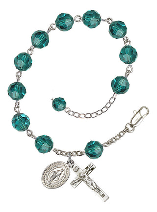 Adjustable Silver Plated 8mm Austrian Crystal Rosary Bracelet in Zircon