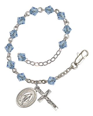 Adjustable Silver Plated 5mm Austrian Crystal Rosary Bracelet in Aqua