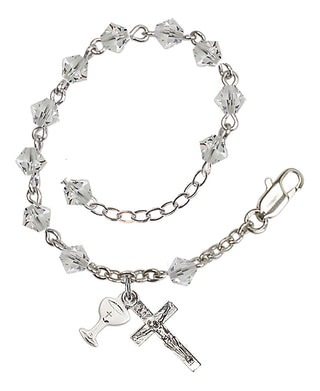 Adjustable Silver Plated 5mm Austrian Crystal Rosary Bracelet in Crystal