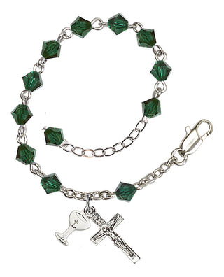 Adjustable Silver Plated 5mm Austrian Crystal Rosary Bracelet in Emerald
