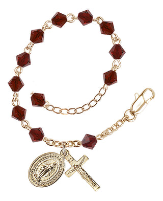 Adjustable Gold Plated 5mm Austrian Crystal Rosary Bracelet in Garnet