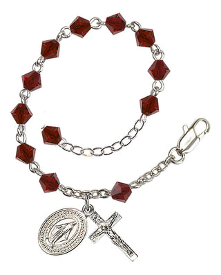Adjustable Silver Plated 5mm Austrian Crystal Rosary Bracelet in Garnet