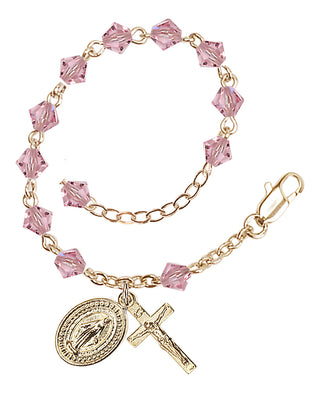 Adjustable Gold Plated 5mm Austrian Crystal Rosary Bracelet in Light Rose