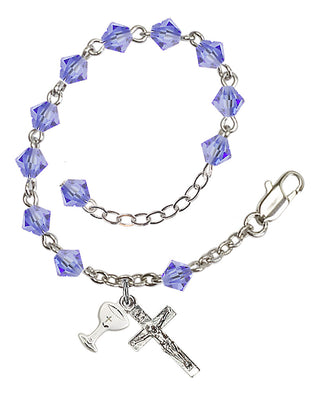 Adjustable Silver Plated 5mm Austrian Crystal Rosary Bracelet in Light Sapphire