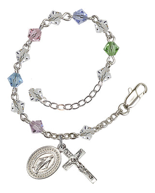 Adjustable Silver Plated 5mm Austrian Crystal Rosary Bracelet in Multi-Color
