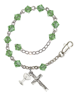 Adjustable Silver Plated 5mm Austrian Crystal Rosary Bracelet in Peridot