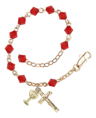 Adjustable Gold Plated 5mm Austrian Crystal Rosary Bracelet in Ruby
