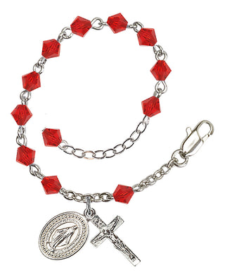 Adjustable Silver Plated 5mm Austrian Crystal Rosary Bracelet in Ruby