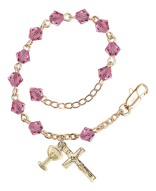 Adjustable Gold Plated 5mm Austrian Crystal Rosary Bracelet in Rose
