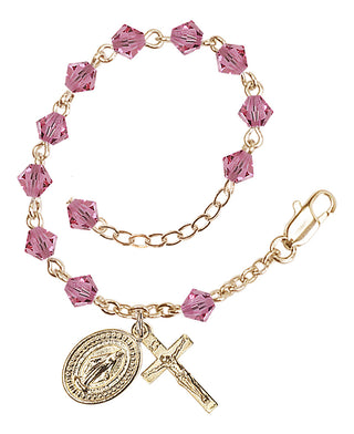 Adjustable Gold Plated 5mm Austrian Crystal Rosary Bracelet in Rose