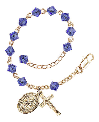 Adjustable Gold Plated 5mm Austrian Crystal Rosary Bracelet in Sapphire