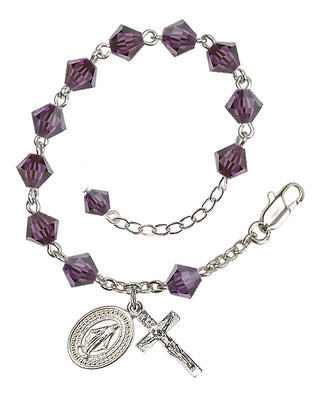 Adjustable Silver Plated 6mm Austrian Crystal Rosary Bracelet in Amethyst