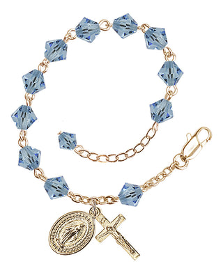 Adjustable Gold Plated 6mm Austrian Crystal Rosary Bracelet in Aqua
