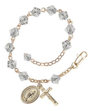 Adjustable Gold Plated 6mm Austrian Crystal Rosary Bracelet in Crystal
