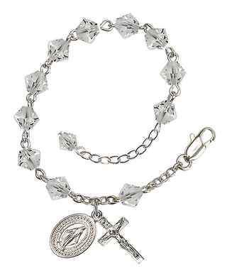 Adjustable Silver Plated 6mm Austrian Crystal Rosary Bracelet in Crystal