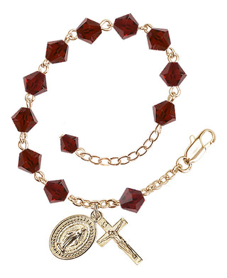 Adjustable Gold Plated 6mm Austrian Crystal Rosary Bracelet in Garnet