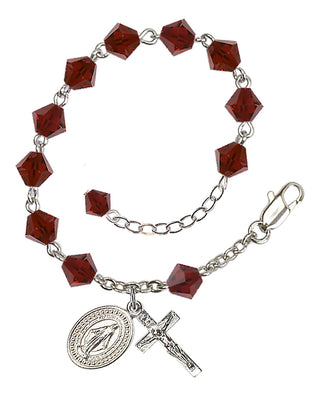 Adjustable Silver Plated 6mm Austrian Crystal Rosary Bracelet in Garnet