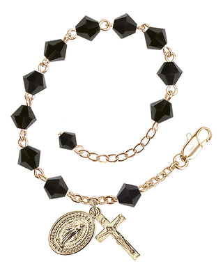 Adjustable Gold Plated 6mm Austrian Crystal Rosary Bracelet in Jet