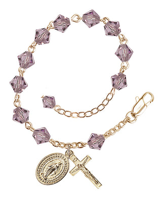 Adjustable Gold Plated 6mm Austrian Crystal Rosary Bracelet in Light Amethyst
