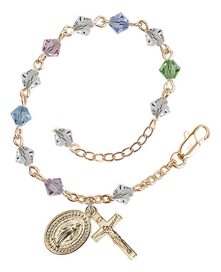 Adjustable Gold Plated 6mm Austrian Crystal Rosary Bracelet in Multi-Color