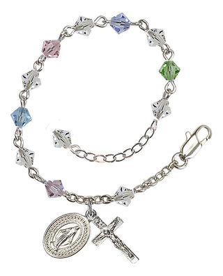 Adjustable Silver Plated 6mm Austrian Crystal Rosary Bracelet in Multi-Color