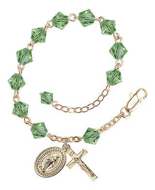Adjustable Gold Plated 6mm Austrian Crystal Rosary Bracelet in Peridot