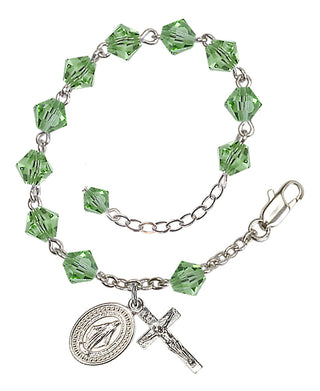Adjustable Silver Plated 6mm Austrian Crystal Rosary Bracelet in Light Sapphire