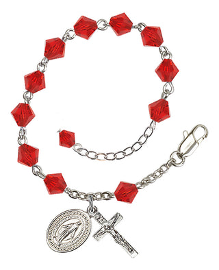 Adjustable Silver Plated 6mm Austrian Crystal Rosary Bracelet in Ruby