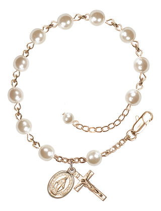 Adjustable 14 Karat Gold 6mm Faux Pearl Rosary Bracelet