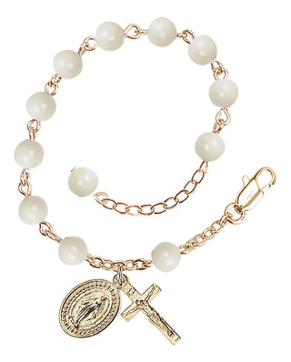 Adjustable Gold Plated 6mm Imitation Mother of Pearl Rosary Bracelet