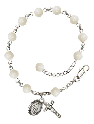 Adjustable Sterling Silver 6mm Imitation Mother of Pearl Rosary Bracelet