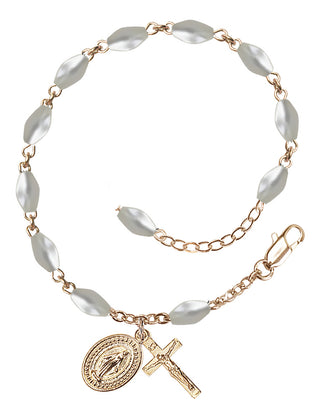 Adjustable Gold Plated 5x7mm Imitation Mother of Pearl Rosary Bracelet