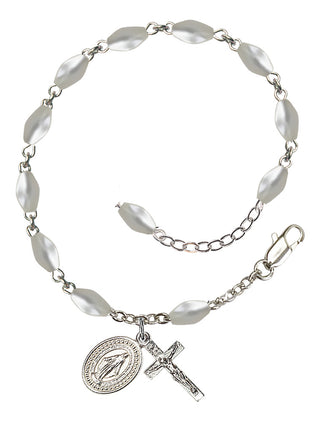 Adjustable Silver Plated 5x7mm Imitation Mother of Pearl Rosary Bracelet