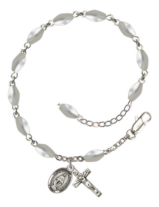 Adjustable Sterling Silver 5x7mm Imitation Mother of Pearl Rosary Bracelet
