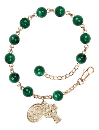 Gold Plate 6mm Semi-Precious Saint Ptrick Rosary Bracelet