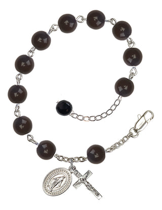Adjustable Silver Plated 8mm Black Onyx Rosary Bracelet