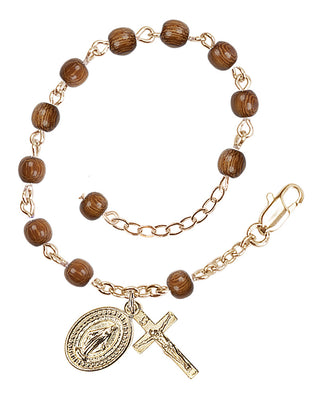 Adjustable Gold Plated 4mm Wood Rosary Bracelet