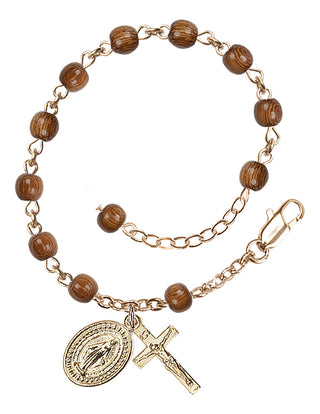 Adjustable 14 Karat Gold 4mm Wood Rosary Bracelet