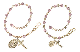 Gold Plate 4mm Mother and Baby Matching Rosary Bracelet