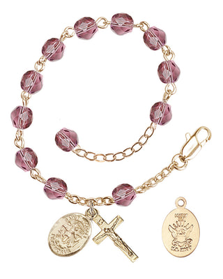 Adjustable Gold Plated 6mm Fire Polished Rosary Bracelet in Amethyst