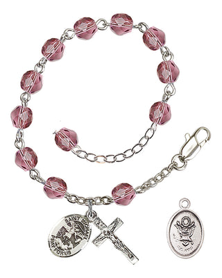 Adjustable Silver Plated 6mm Fire Polished Rosary Bracelet in Amethyst