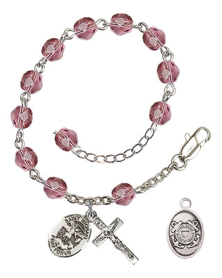 Adjustable Silver Plated 6mm Fire Polished Rosary Bracelet in Amethyst