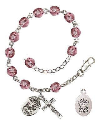 Adjustable Silver Plated 6mm Fire Polished Rosary Bracelet in Amethyst