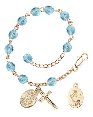Adjustable Gold Plated 6mm Fire Polished Rosary Bracelet in Aqua