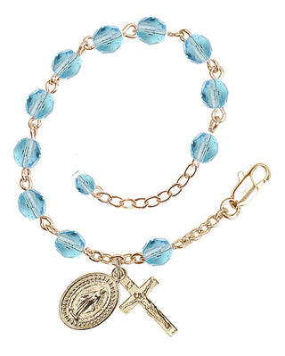 Adjustable Gold Plated 6mm Fire Polished Rosary Bracelet in Aqua