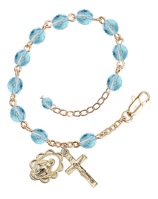 Adjustable Gold Plated 6mm Fire Polished Rosary Bracelet in Aqua