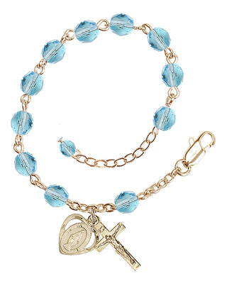 Adjustable Gold Plated 6mm Fire Polished Rosary Bracelet in Aqua